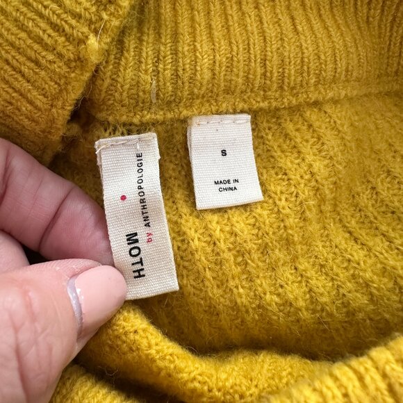 ANTHROPOLOGIE Moth RIbbed Sweater with Cutout Shoulders Size Small Yellow - Picture 7 of 9